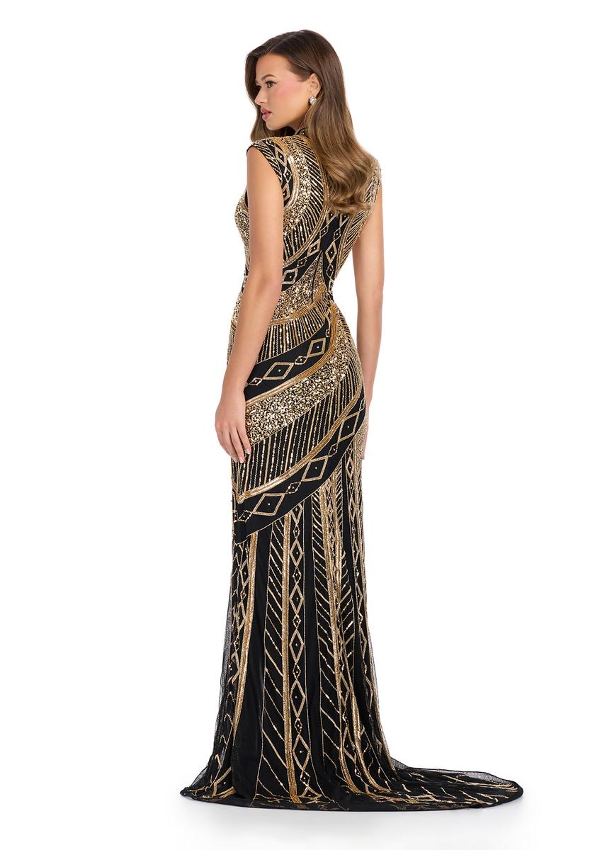 green emerald velvet dress ASHLEYlauren 11669 Fully Beaded V-Neck Gown