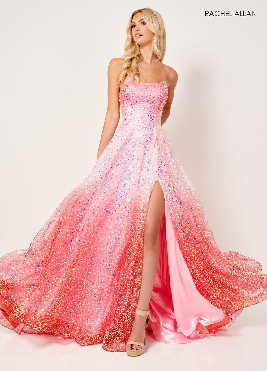 knee length dresses for ladies Cute Mermaid Strapless Coral Sequins Long Prom Dress with Slit AB4011801 main image 1