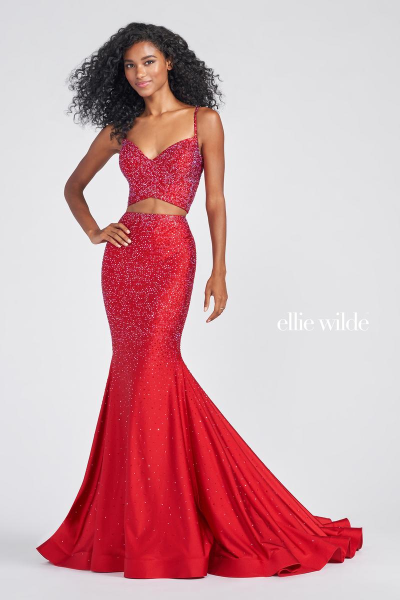 Ellie Wilde EW122013 Red Beaded Crop Top Gown – normansbridal