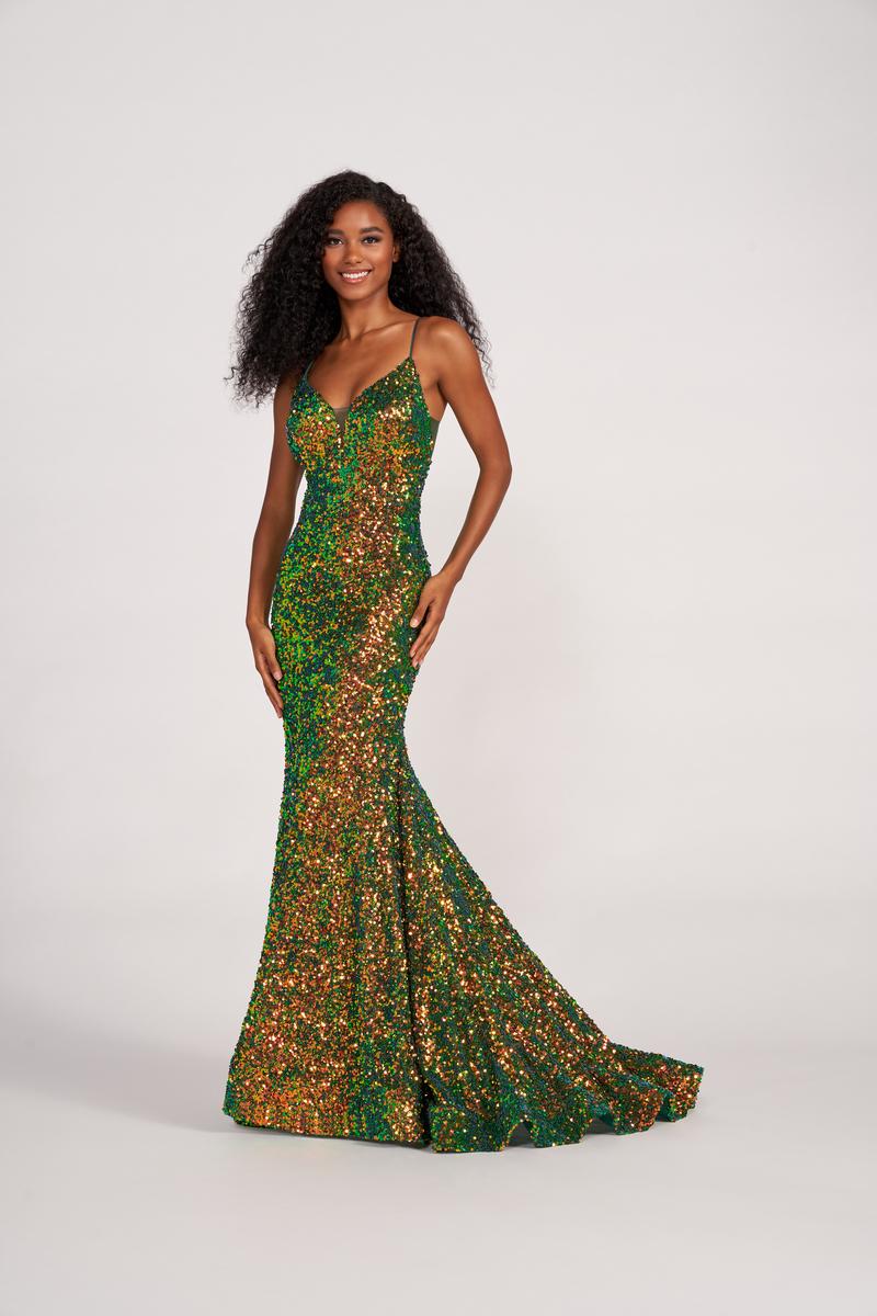 Ellie Wilde EW34016 Sequin Fit and Flare Gown with Plunge Neckline Ellie Wilde EW34016 Sequin Fit and Flare Gown with Plunge Neckline