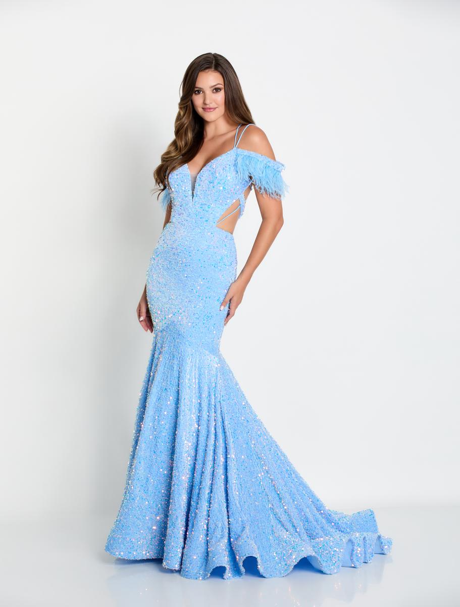 Ellie Wilde EW34017 Sequin Fit and Flare Dress with Plunging Neckline Ellie Wilde EW34017 Sequin Fit and Flare Dress with Plunging Neckline
