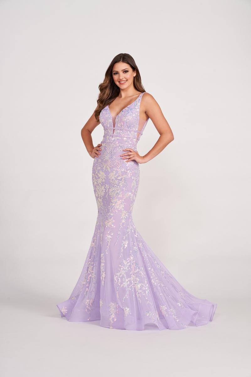 Ellie Wilde EW34041 V-Neck Fit and Flare Long Dress