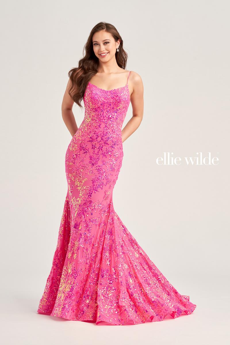 Ellie Wilde EW35015 Fit and Flare Spaghetti Strap Long Dress – normansbridal