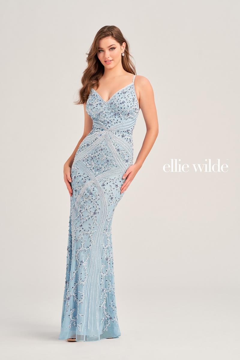 Ellie Wilde EW35065 Pink V-Neck Fit and Flare Gown Ellie Wilde EW35065 Pink V-Neck Fit and Flare Gown
