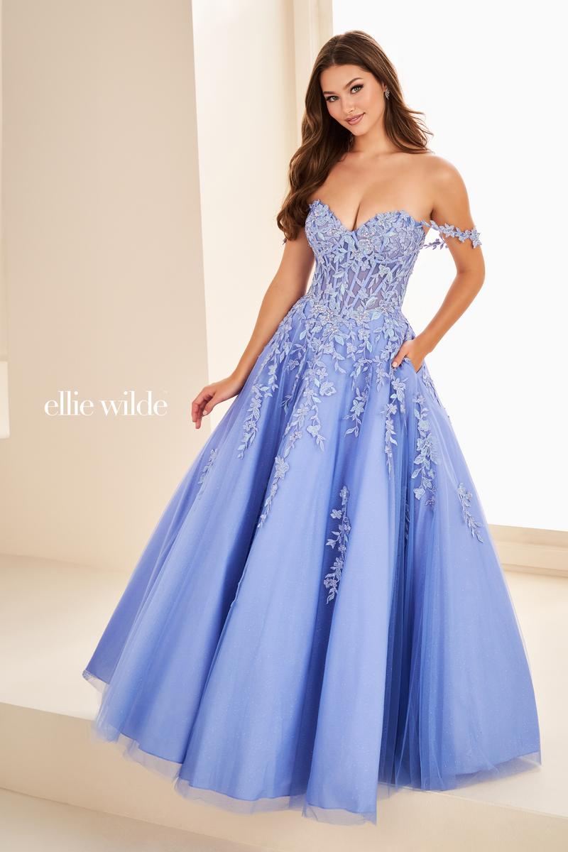 ellie wilde off the shoulder dress Ellie Wilde EW37028 Off-Shoulder Ballgown with Floral Appliqué
