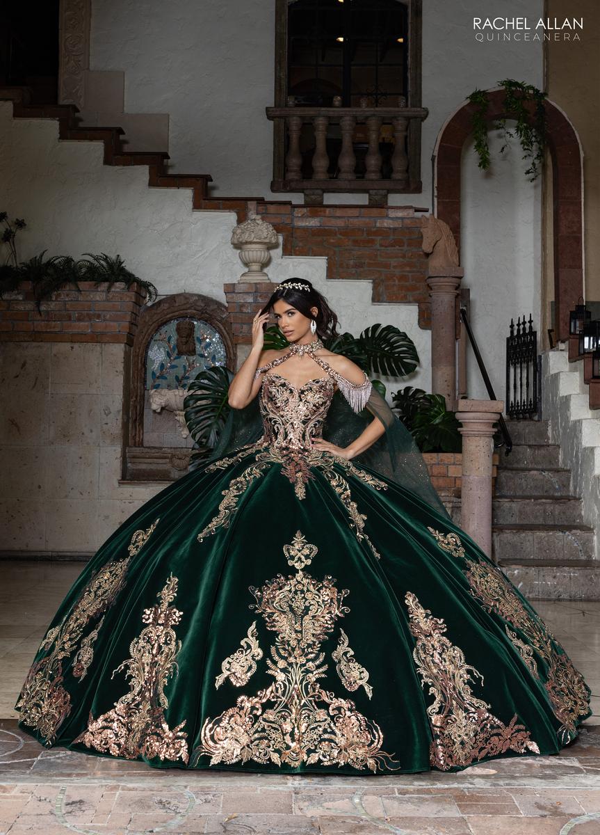 emerald green and gold quince dress Alta Couture Quinceanera Dress RQ3160