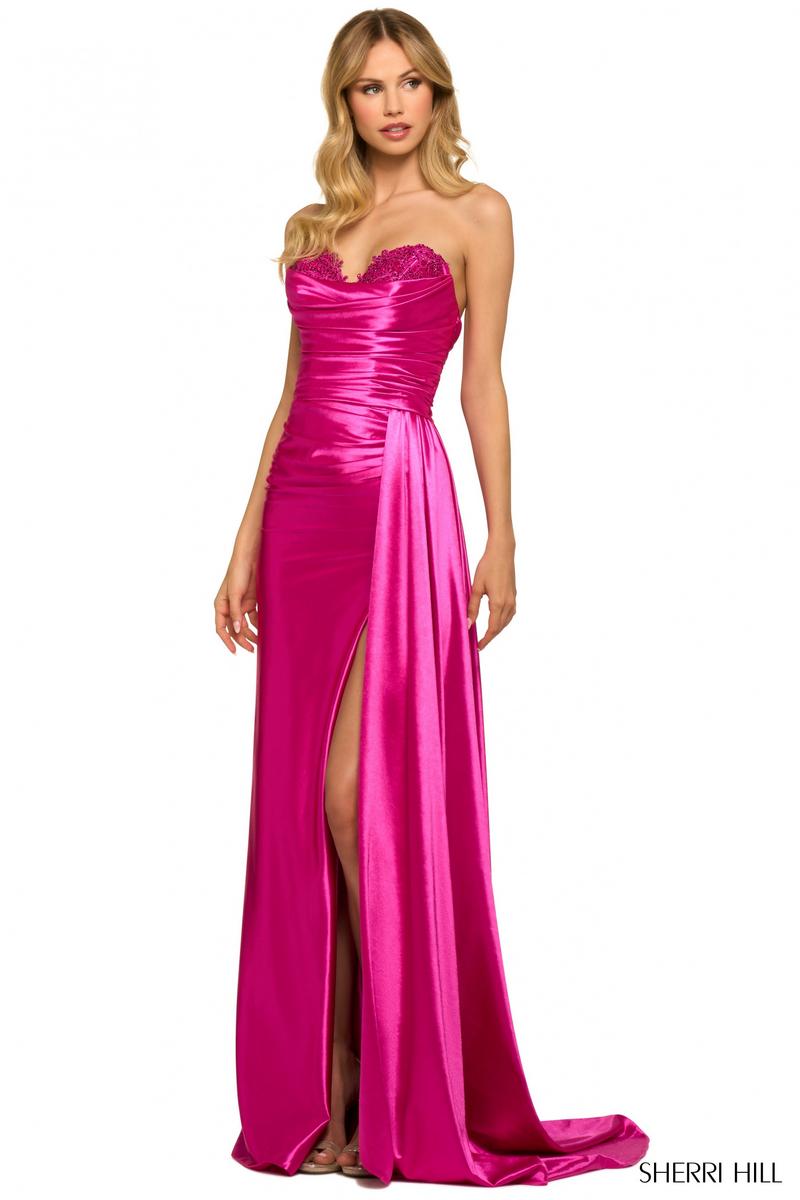 slim fit dress slacks Strapless Pink Sequin Appliques Fitted Long Dress – PollyBoutique main image 0