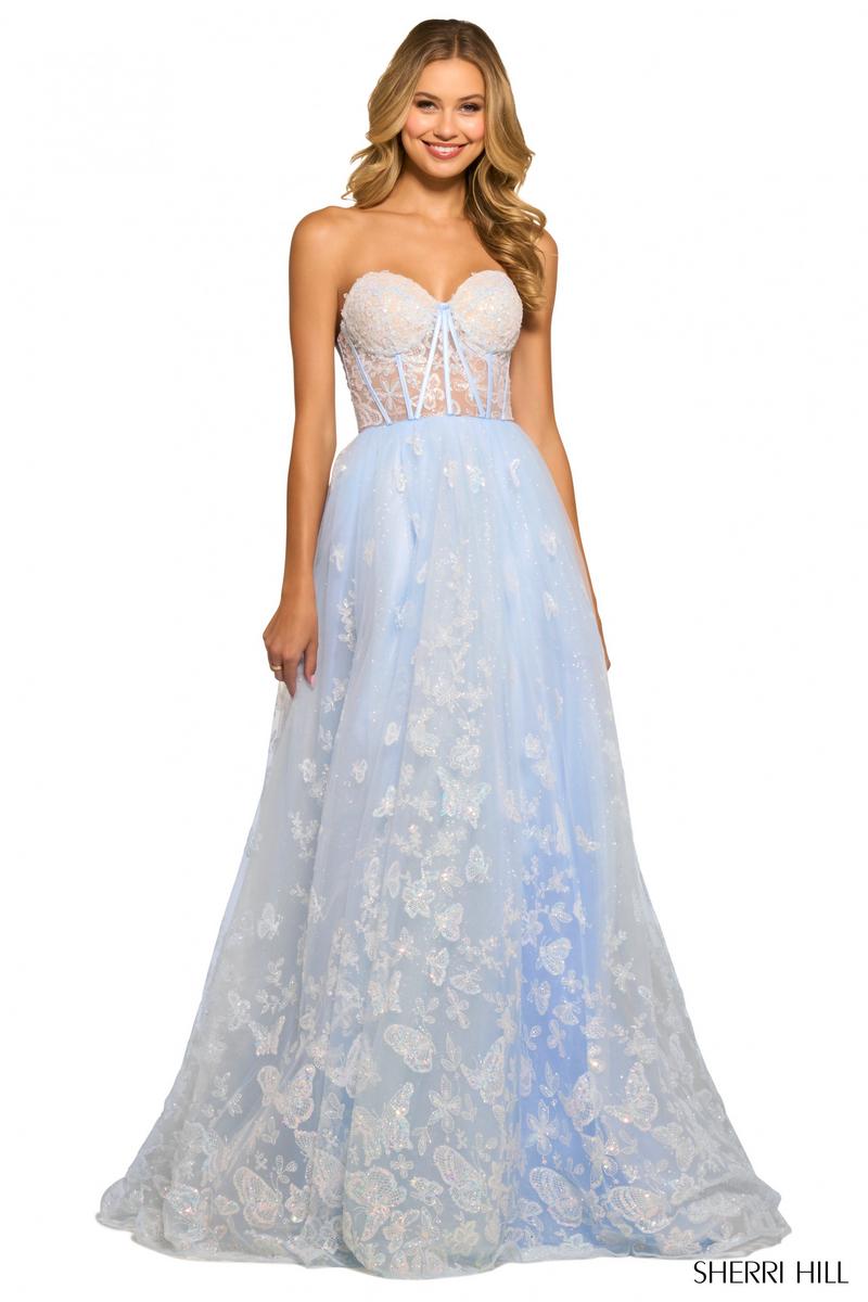 blue dress for baby girl Sherri Hill Dress 55310 Strapless Sweetheart A-Line Gown – normansbridal