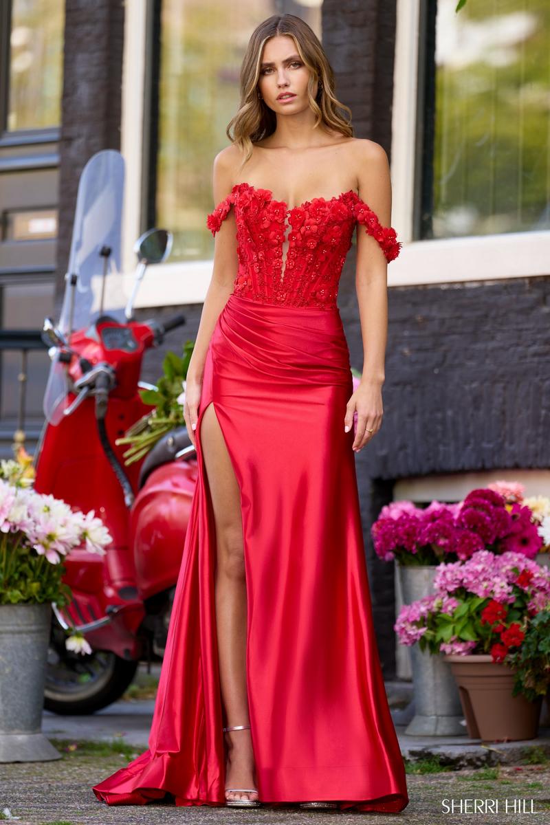 open lace back dress Sherri Hill Fit and Flare Corset Prom Dress 57012 main image 0