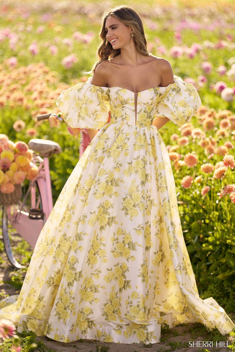 Sherri Hill Dress 56379 - Off-Shoulder Floral A-Line Gown normansbridal Sherri Hill Dress 56379 - Off-Shoulder Floral A-Line Gown normansbridal