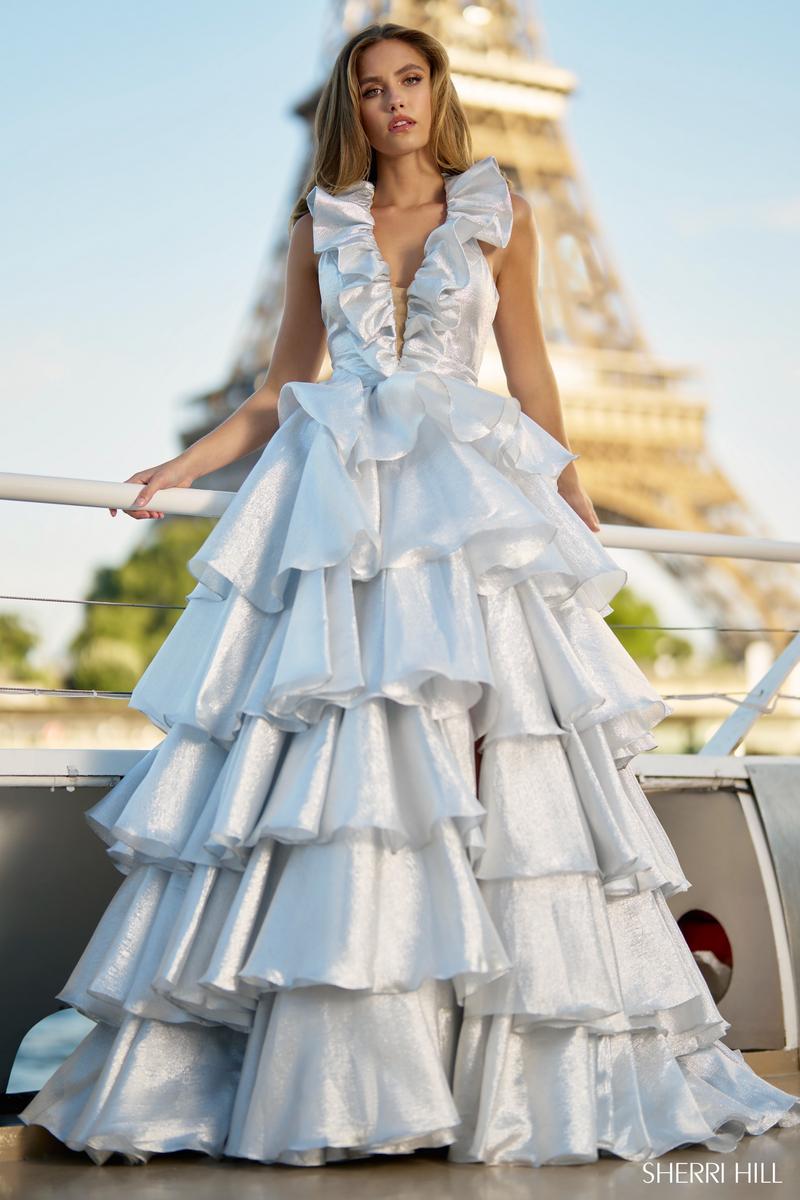 blue dress for maternity Amarra 89054 Size 2 Pink Print Ruffle Prom Dress Corset – Glass Slipper  Formals main image 0
