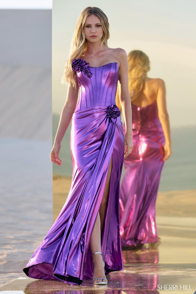 Sherri Hill 56839 Metallic Strapless Long Fitted Dress