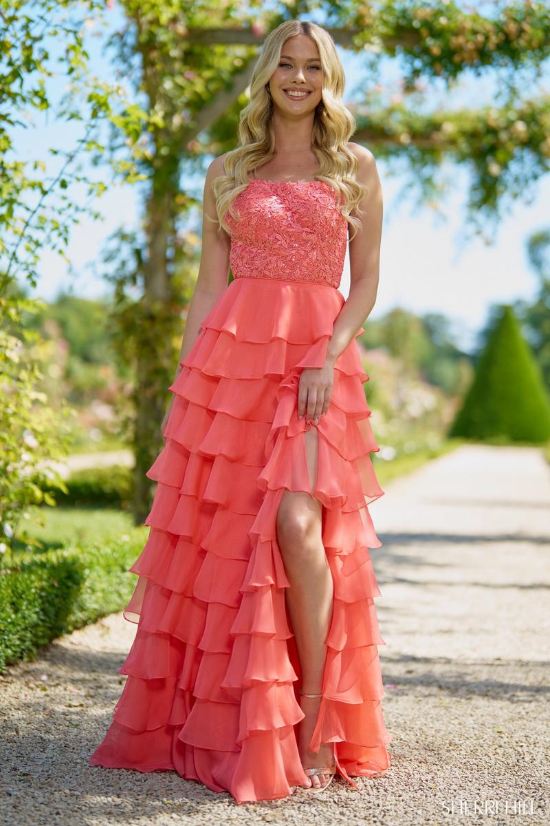 Sherri Hill Dress 56866 - Strapless Layered A-Line Gown Sherri Hill Dress 56866 - Strapless Layered A-Line Gown