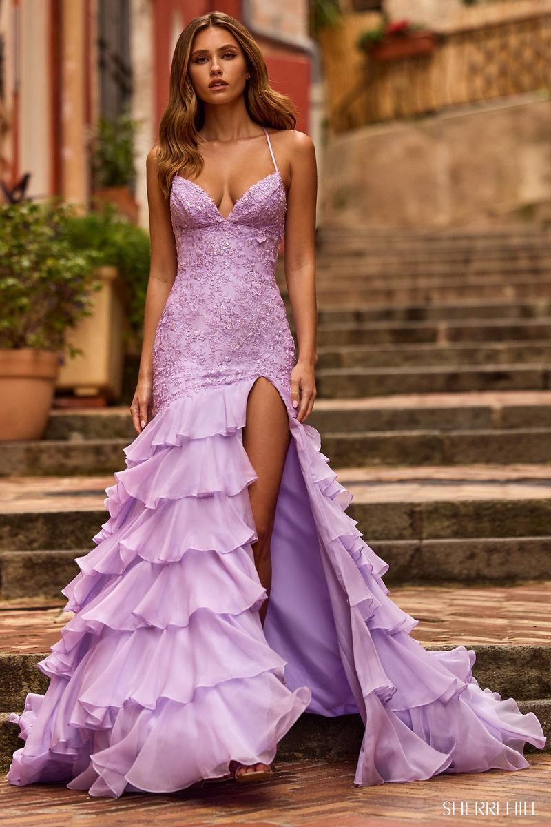 Sherri Hill Dress 57025 - V-Neck High-Low Ruffled Gown normansbridal Sherri Hill Dress 57025 - V-Neck High-Low Ruffled Gown normansbridal
