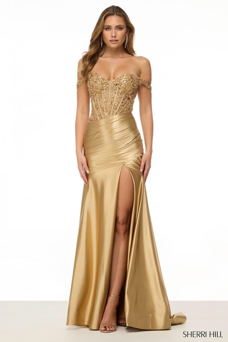 Sherri Hill Dress 57053 - Off-Shoulder, Long, Fitted Silhouette