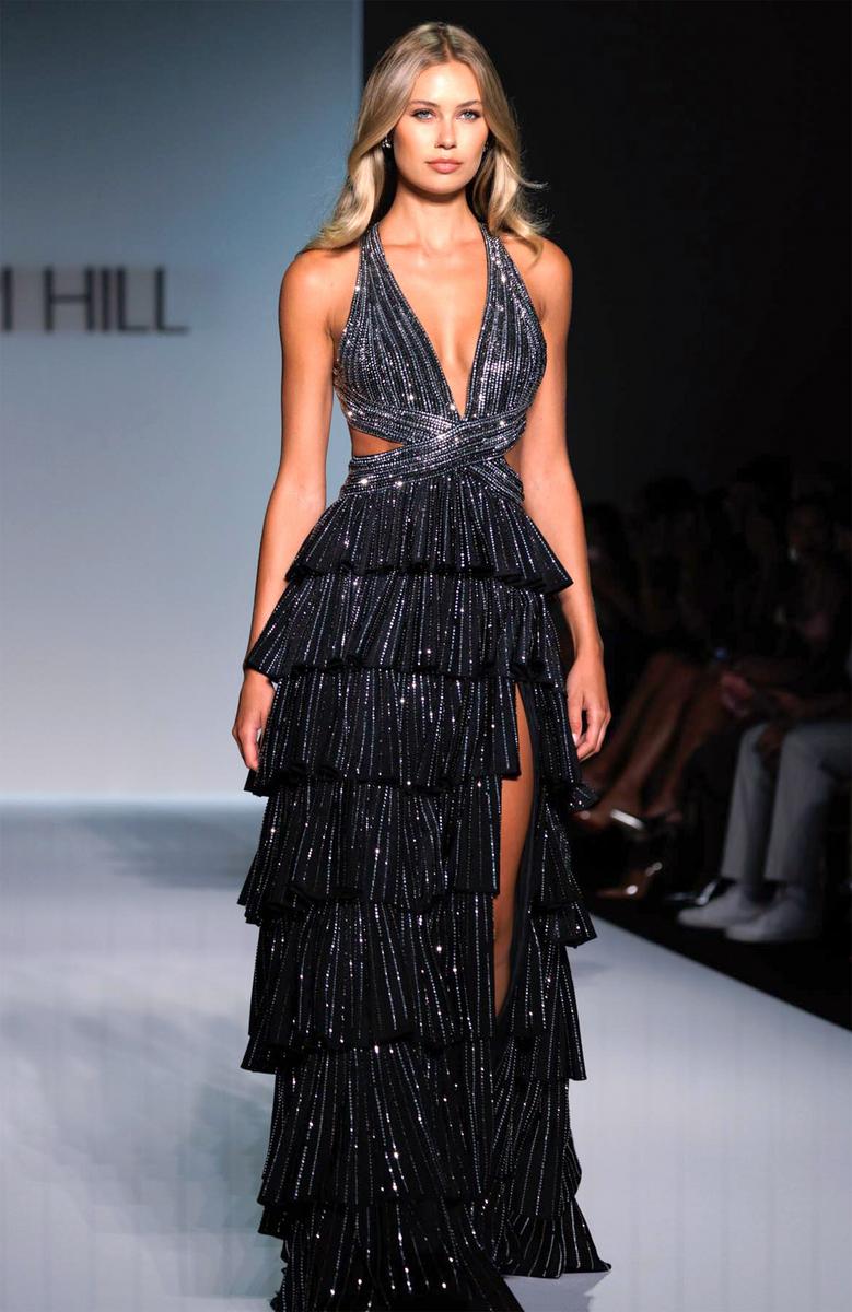 Sherri Hill Dress 57055 - Plunging Neckline, Tiered Ruffle Gown Sherri Hill Dress 57055 - Plunging Neckline, Tiered Ruffle Gown