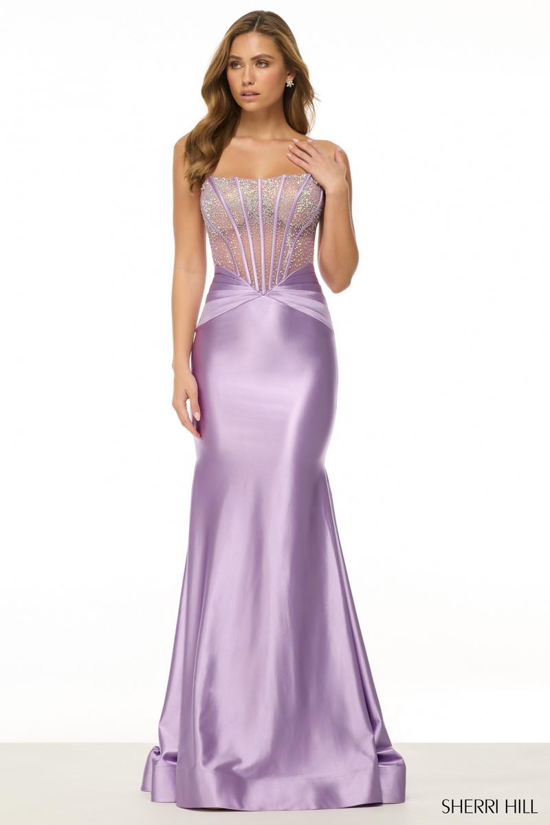 Sherri Hill Dress 57071 - Strapless Fitted Gown with Sheer Bodice   normansbridal