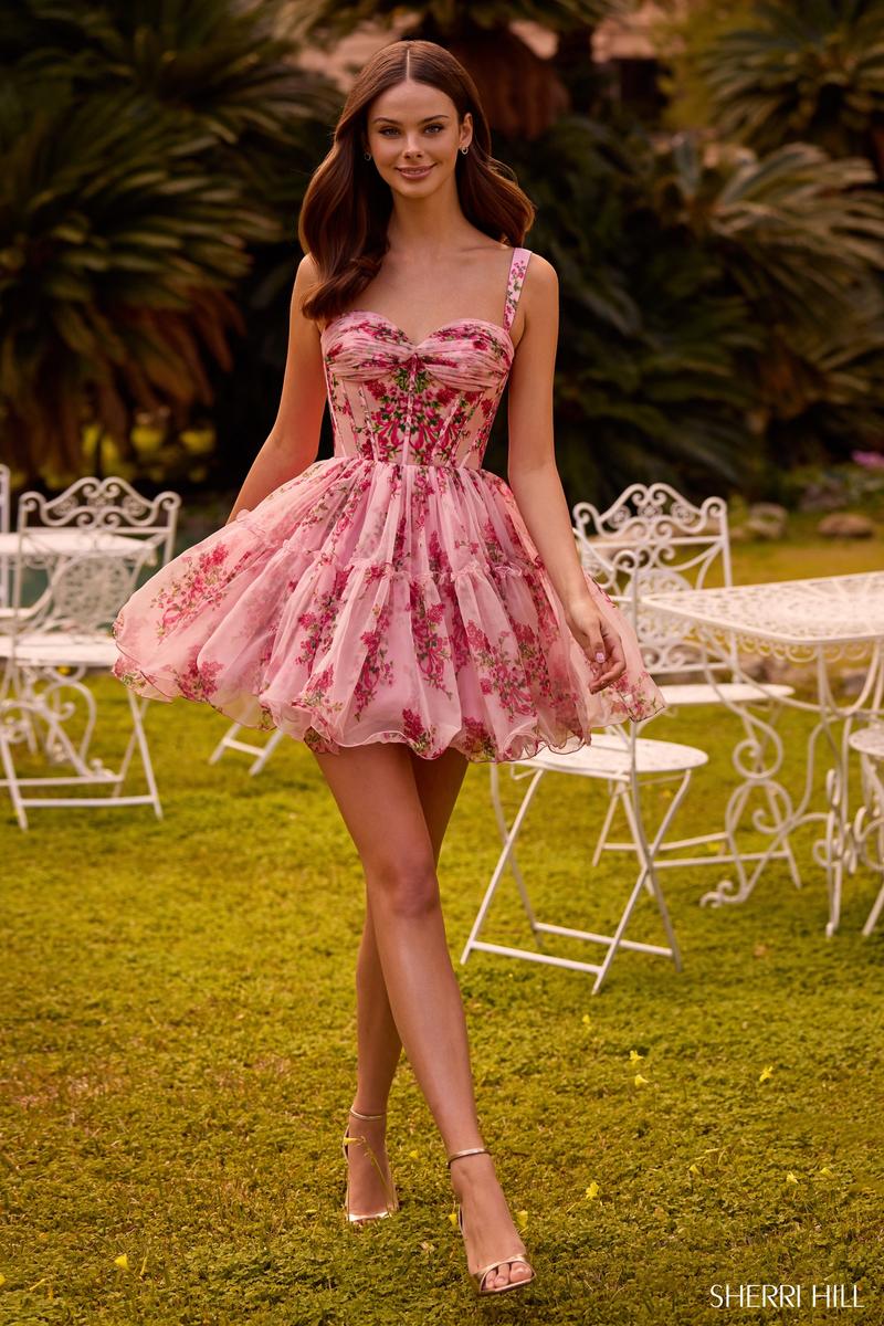 Sherri Hill Dress 57380 - Floral Corset Short A-Line Sherri Hill Dress 57380 - Floral Corset Short A-Line