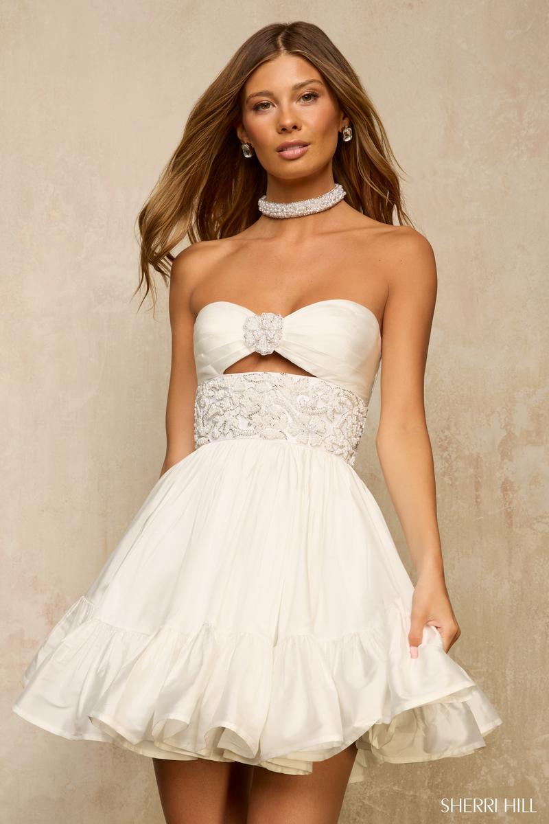 Sherri Hill Dress 57382 - Strapless Short A-Line with Embellished Waist Sherri Hill Dress 57382 - Strapless Short A-Line with Embellished Waist