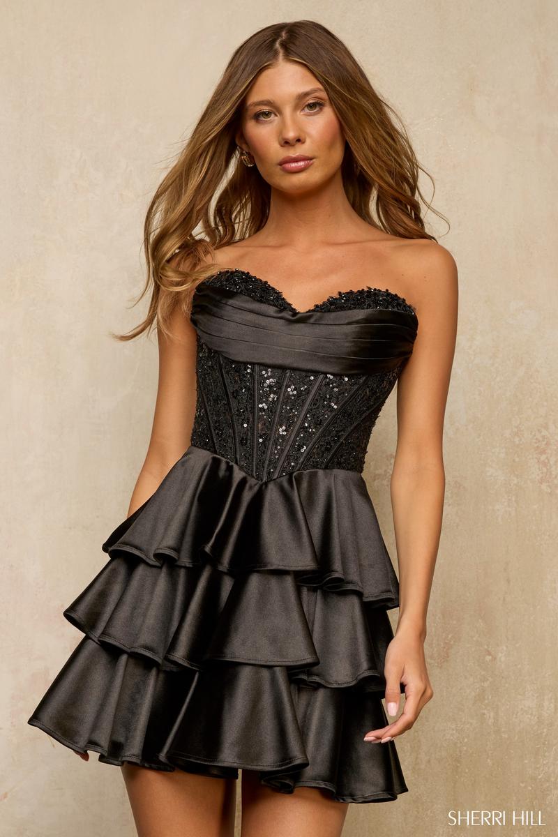 Sherri Hill Dress 57449 - Strapless Mini A-Line with Tiered Skirt Sherri Hill Dress 57449 - Strapless Mini A-Line with Tiered Skirt