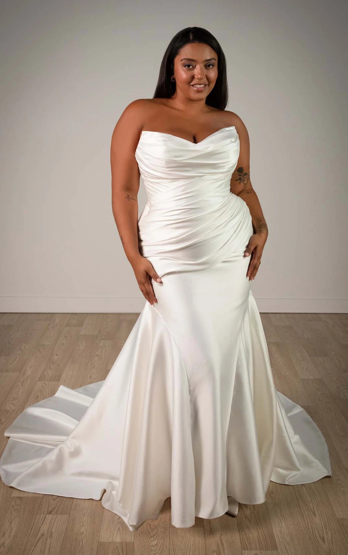 34571-Strapless Mikado Ruched Fit and Flare Wedding Dress