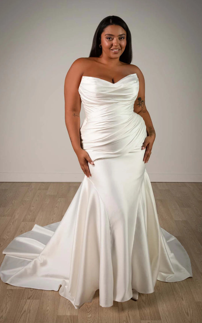 34571-Strapless Mikado Ruched Fit and Flare Wedding Dress