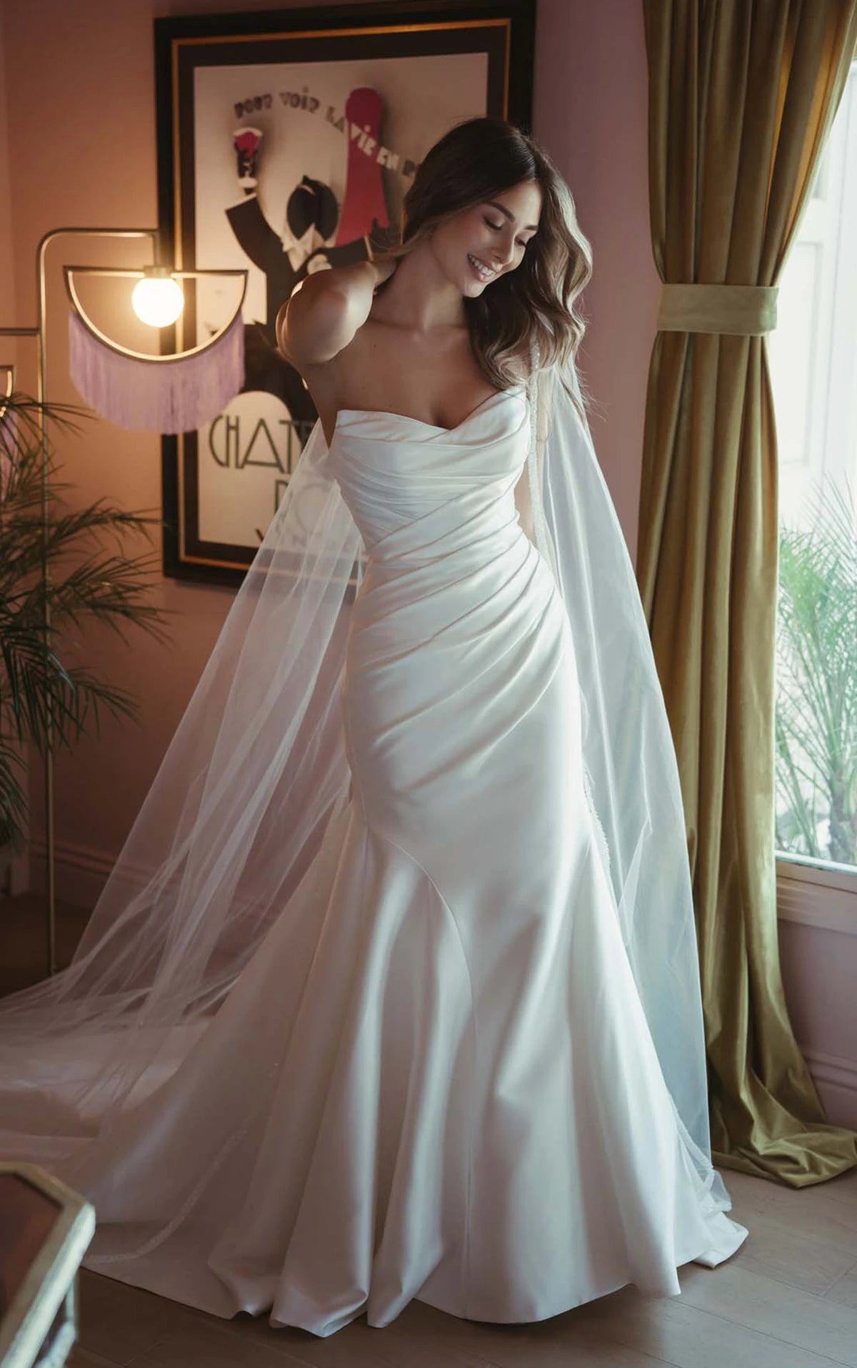 34571-Strapless Mikado Ruched Fit and Flare Wedding Dress