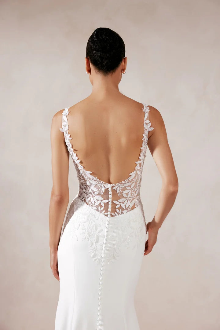 33268 - Modern Fit-and-Flare Bridal Gown with Lace Accents