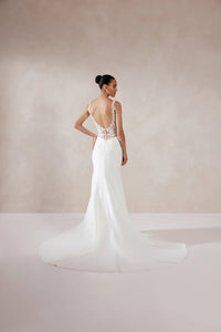 33268 - Modern Fit-and-Flare Bridal Gown with Lace Accents