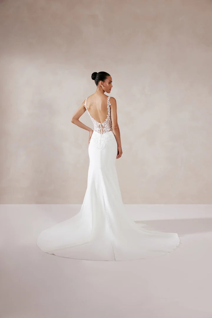 33268 - Modern Fit-and-Flare Bridal Gown with Lace Accents