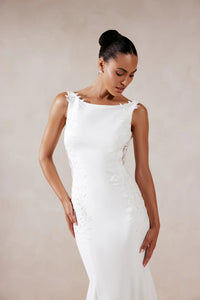 33268 - Modern Fit-and-Flare Bridal Gown with Lace Accents