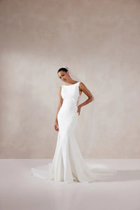 33268 - Modern Fit-and-Flare Bridal Gown with Lace Accents