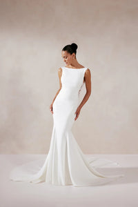 33268 - Modern Fit-and-Flare Bridal Gown with Lace Accents