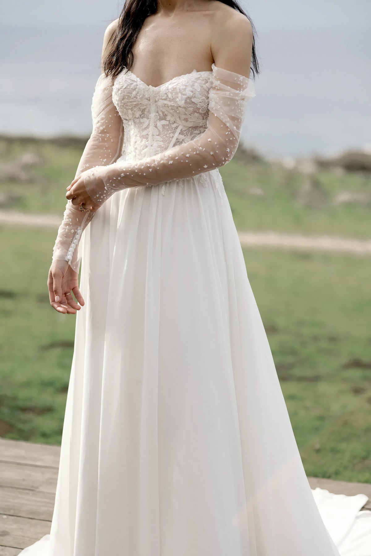 33667 - A-Line Gown with Beaded and Sequined Bodice and Chiffon Skirt