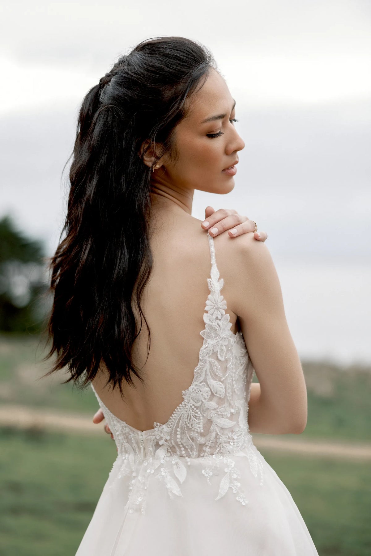 33668 - Sparkling Organza A-Line Gown with Square Neckline and Low Scoop Back