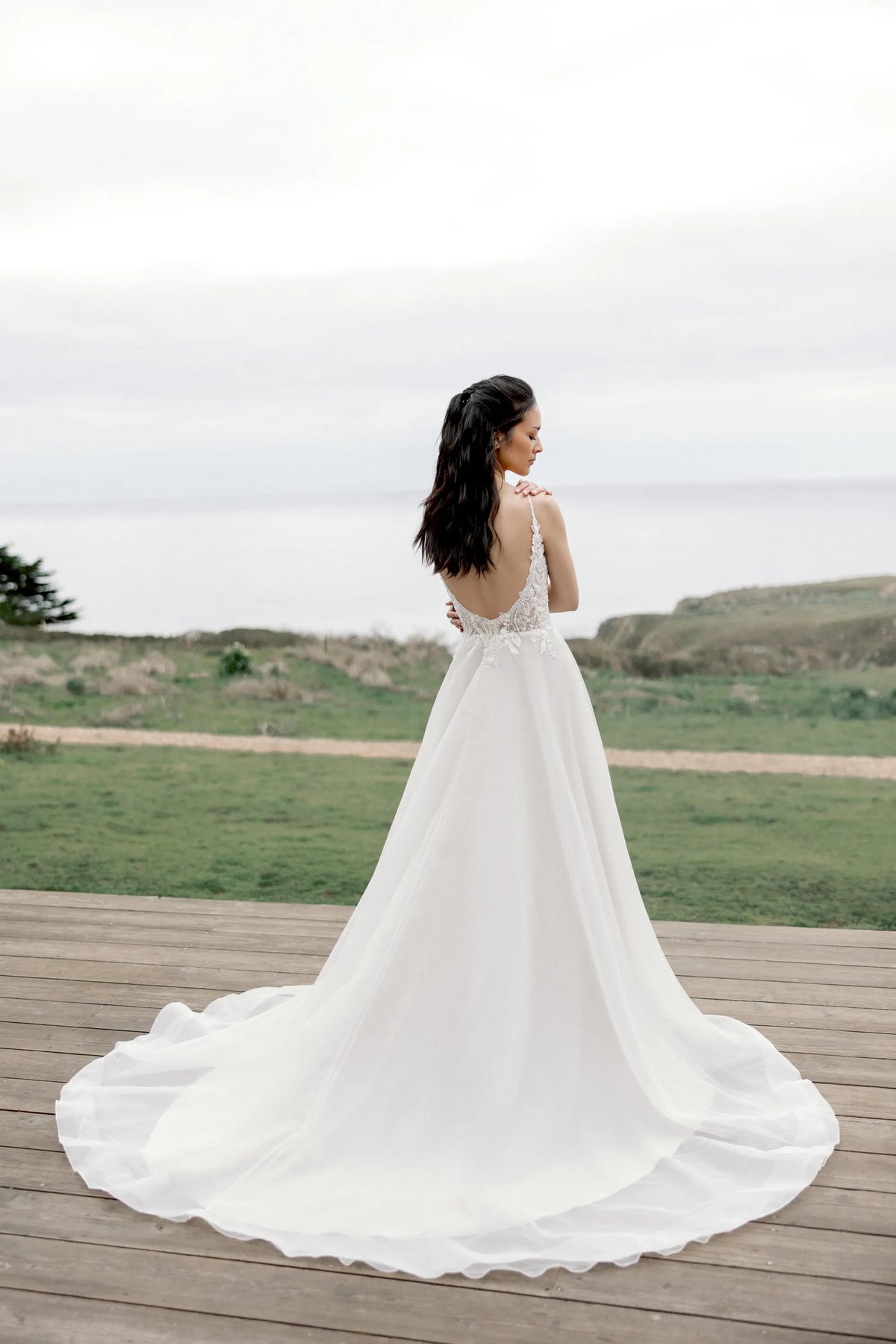 33668 - Sparkling Organza A-Line Gown with Square Neckline and Low Scoop Back