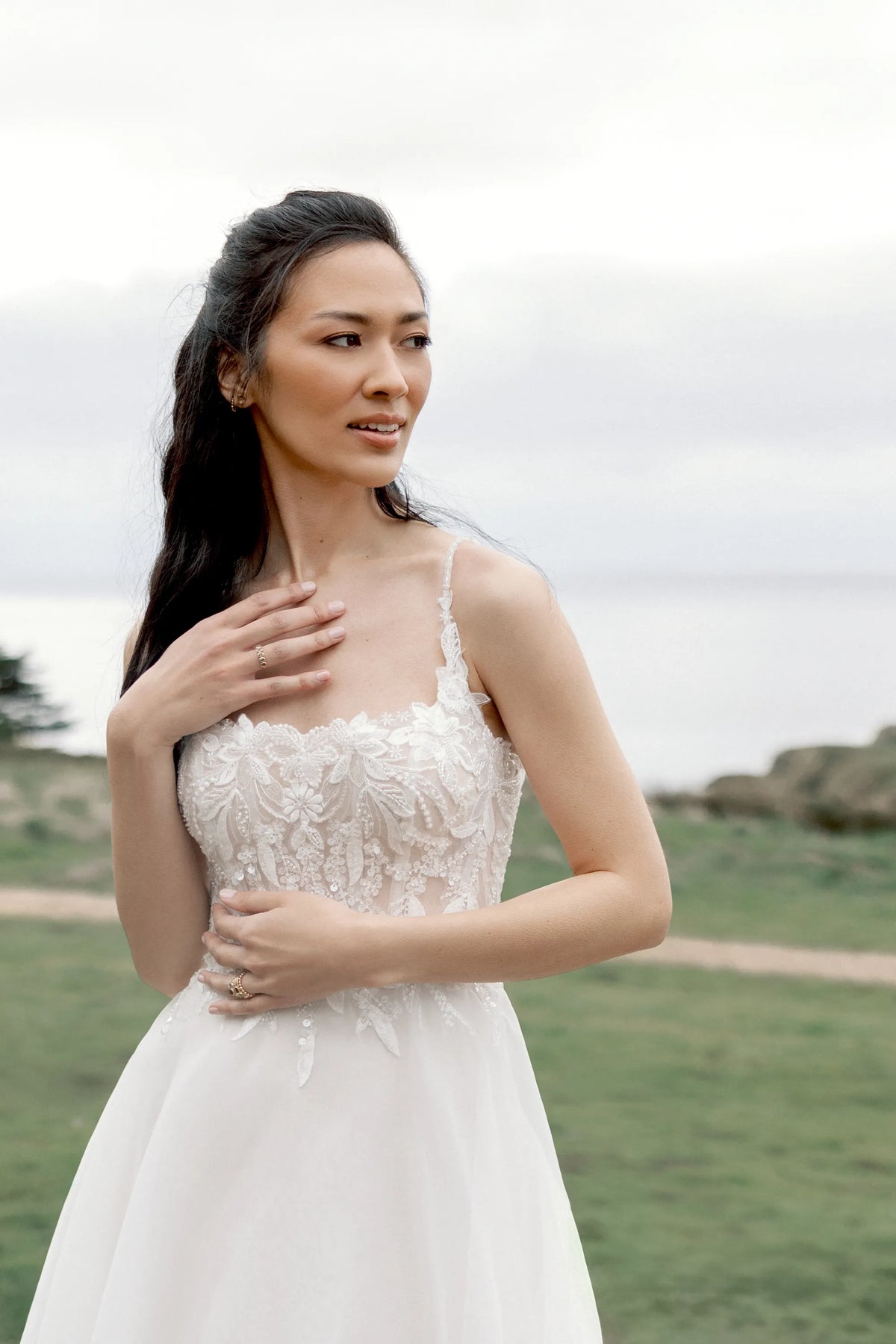 33668 - Sparkling Organza A-Line Gown with Square Neckline and Low Scoop Back