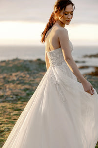 33669 - Sparkling Tulle A-Line Gown with Pointed Sweetheart Neckline and Slit