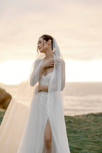 33669 - Sparkling Tulle A-Line Gown with Pointed Sweetheart Neckline and Slit