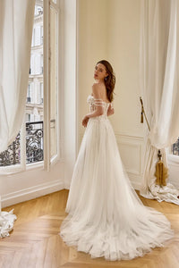 34864-Tulle A-Line Gown with Sweetheart Neckline and Matte Lace Appliqués
