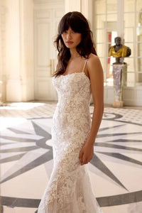 34869-Allover Lace Fit and Flare with Scalloped Lace Chapel Length Train