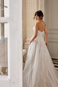 34870-Tulle A-Line with 3D Chiffon Floral Petals and Sequined Lace Appliqués