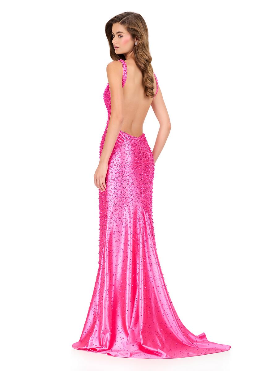 ASHLEYlauren Dress 12194 - V-Neck Long Fitted Gown with Slit