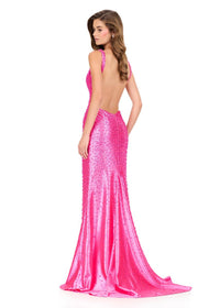 ASHLEYlauren Dress 12194 - V-Neck Long Fitted Gown with Slit