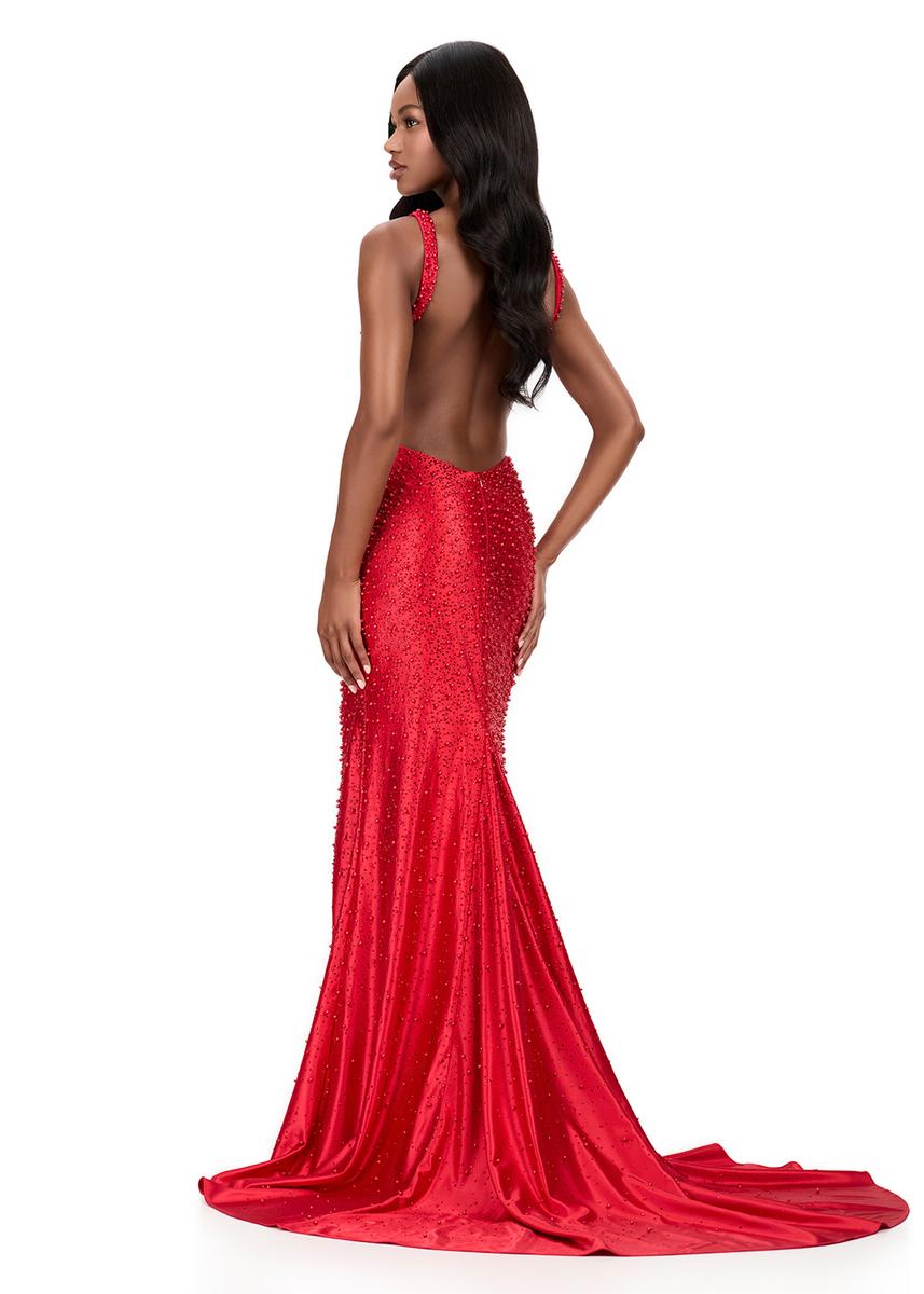 ASHLEYlauren Dress 12194 - V-Neck Long Fitted Gown with Slit