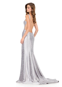 ASHLEYlauren Dress 12194 - V-Neck Long Fitted Gown with Slit