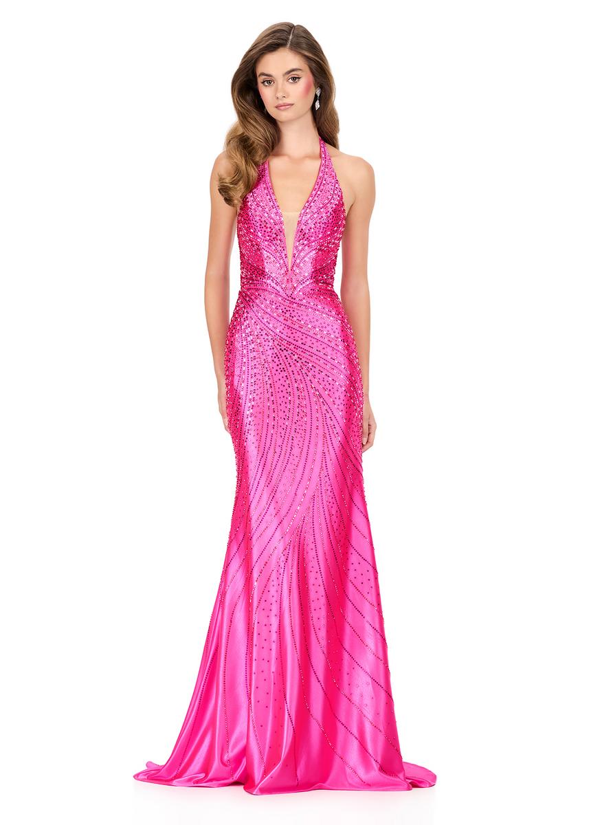 ASHLEYlauren Dress 12206 - Deep V-Neck Long Fitted Gown