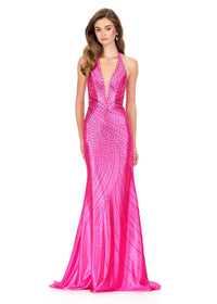 ASHLEYlauren Dress 12206 - Deep V-Neck Long Fitted Gown