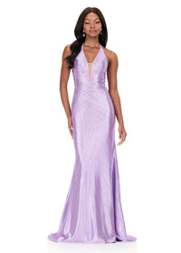 ASHLEYlauren Dress 12206 - Deep V-Neck Long Fitted Gown