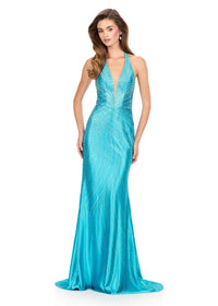 ASHLEYlauren Dress 12206 - Deep V-Neck Long Fitted Gown